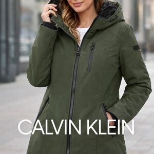 Calvin Klein Women's Hooded Faux-Fur-Lined Winter/Raincoat SP